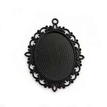 2pcs 30x40mm Inner Size Black Alloy Metal Oval Pendant Cabochons Blank Base Setting Bezel Tray DIY Jewelry Making Accessories - Black - View 5