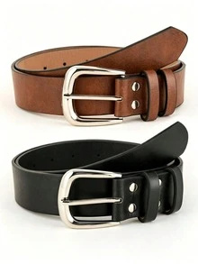 2pcs Women's Spring/Summer Fashion Buckle PU Decorative Belt Set - Multicolor - View 3