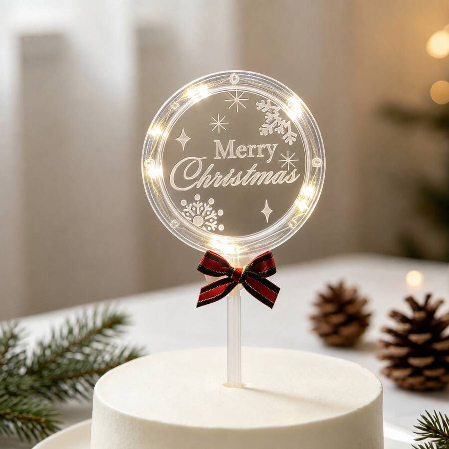 3pcs/1pc Merry Christmas Cake Topper With Light Illumination, Christmas Cake Decoration Party Supplies - Multicolor - View 1