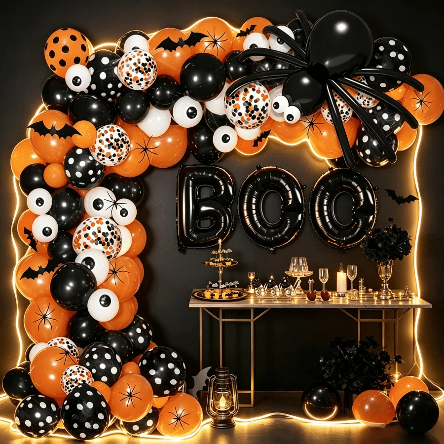 98Pcs Orange Black Latex Balloon Arch Garland Complete Decor Kit For Halloween Trick Or Treat Ghost Themed Birthday Party Arrangement - Multicolor - View 1