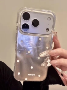 Casing Ponsel Minimalis Lucu Motif Aurora Laser Polka Dot Kompatibel dengan iPhone 17 Pro Max 17 Pro 13 14 15 16 Pro Max Plus 17 16 15 13 Fashion Tahan Guncangan Glitter Asimetris Efek Gelombang Air Mengkilap - Kuning muda - View 2