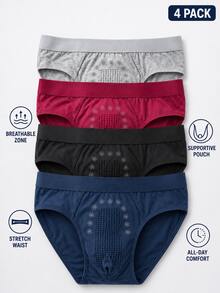 4-Pack Men's Briefs With U-Shaped Pouch Support, Wide Waistband, Daily Wear Triangle Shorts - Multicolor - View 1