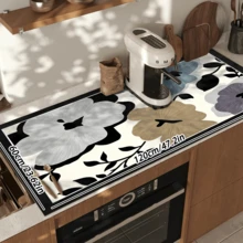 1pc Dish Drying Mat, Coffee Machine Mat, Luxury Artistic Floral Dish Drying Mat, Absorbent Quick-Drying Stain-Resistant Easy-To-Clean Kitchen Countertop Protector, Dining Table Heat-Insulating Mat, Multi-Purpose Tabletop Absorbent Drying Mat For Holiday Home Use, Room Desk Protector, Holiday Gift, Kitchen Decor - XYLSD-764 - View 13