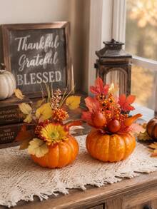 1pc Simulation Pumpkin Desktop Floral Decoration Simulation Maple Berry Pumpkin Flower Arrangement Suitable For Centerpiece Decoration Halloween Parties And Thanksgiving Autumn Decoration Bedroom Autumn Room Decoration - Style a - View 5