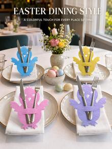 8pcs Easter Chick Cutlery Storage Bags, Colorful Bird Cutlery Pockets, Decorative Tabletop Organizer For Spring Party Holiday Dinner, Cutlery Not Included - Colorful Chick - View 4
