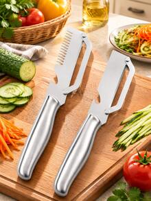 1/2pcs Multifunctional Vegetable Peeler, Stainless Steel Handle, Odorless Stainless Steel Peeler, 2-In-1 And 3-In-1 Kitchen Tool With Onion Slicer And Bottle Opener, Suitable For Home Cooking - Multicolor - View 9