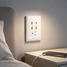 Tomacorriente Doble Americano Mazoom E-BC con 4 Puertos USB y 1 Tipo C Integrado, Diseño Compacto Blanco para Escritorio y Casa - Tipo de Enchufe A USA (110-127V) - Ver 1
