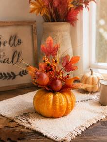 1pc Simulation Pumpkin Desktop Floral Decoration Simulation Maple Berry Pumpkin Flower Arrangement Suitable For Centerpiece Decoration Halloween Parties And Thanksgiving Autumn Decoration Bedroom Autumn Room Decoration - Style a - View 3