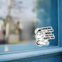 1PC Looking For Who Asked Sarcastic Attitude Quote Vinyl Sticker, Waterproof Durable Decal With Cartoon Person Using Telescope, Funny Snarky Humor Decoration For Laptop, Water Bottle, Notebook, Journal, Phone Case, Skateboard, Car Window Or Luggage - Multicolor - View 10