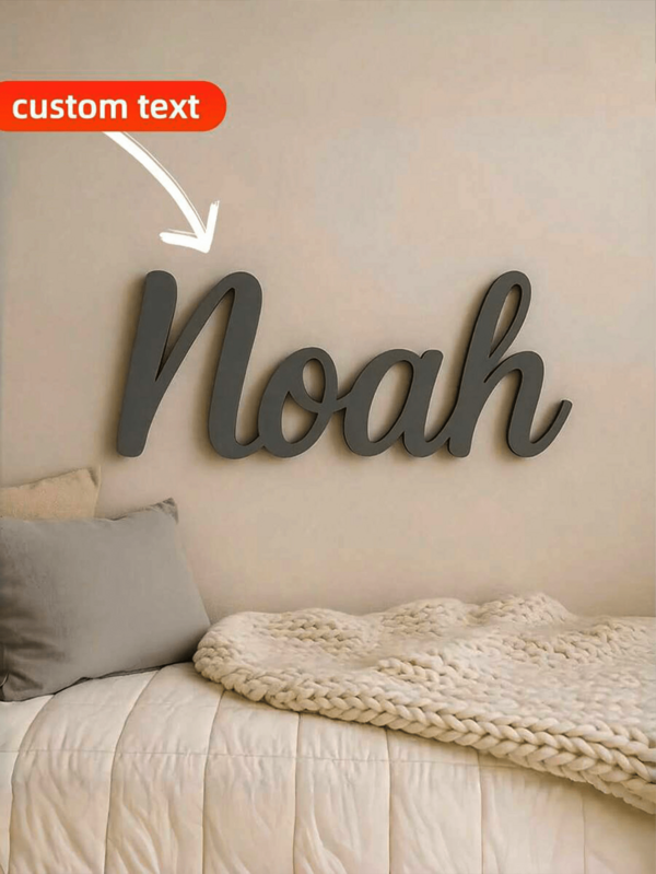 1pc Customized Cursive Wooden Name Sign Letter Decor, Personalized Handwritten Style Baby Name Wooden Wall Sticker Letter Art, Customized Name Plate Nursery Desktop Decoration, Newborn Baby Baptism Name Reveal Photo Prop Commemorative Gift, Bohemian Style Nursery Children's Room Home Decor