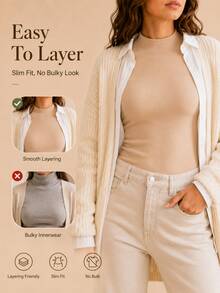 2pcs Women's Warm Base Layer Solid Color Crew Neck Long Sleeve T-Shirt, Soft Elastic Slim Fit Second Skin Basic Lightweight Outerwear Top, Suitable For Autumn - Multicolor - View 8