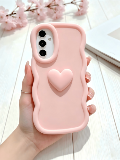 1pc 3D Heart Android Phone Case [International Version Not Local Version] For Galaxy S26, S25, S24, S24Plus/S24+, S24Ultra, S24FE, S20, S21, S22, S23 Silicone Case A16 17 18 38 A5/A3X For G04/G05/G13/G14/G15/G22/G24/G32/G60/G85 Spark 30C SMART 5/6/7/8/9/10