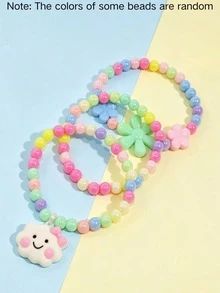 3pcs/Set Macaron Beaded Bracelet With Cute Pendant, Girls Daily Wear Decorative Jewelry Gift - one-size - View 7