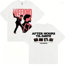 Double Sided The Weekndd After Hours Til Dawn Tee, Pink THE WEEKNDD Front, Double Silhouette XO Heart, AFTER HOURS TIL DAWN Album Back - White - View 10