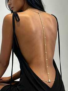 Cadena de espalda minimalista para mujer para fiesta en la playa, accesorio versátil para combinar con vestidos de verano - Dorado - Ver 3
