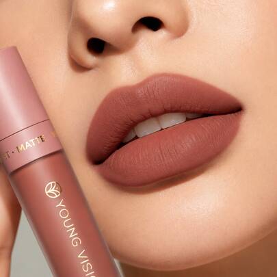 YOUNG VISION Brillo de labios nude mate, lodo de labios de enfoque suave aterciopelado, lápiz labial líquido de larga duración, no pegajoso, no se desvanece, resistente al agua y al sudor, suave y fácil de aplicar, maquillaje de labios cosmético
