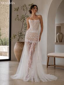 Ivory Lace Sculpted Corset Gown - 象牙白色 - 查看 9