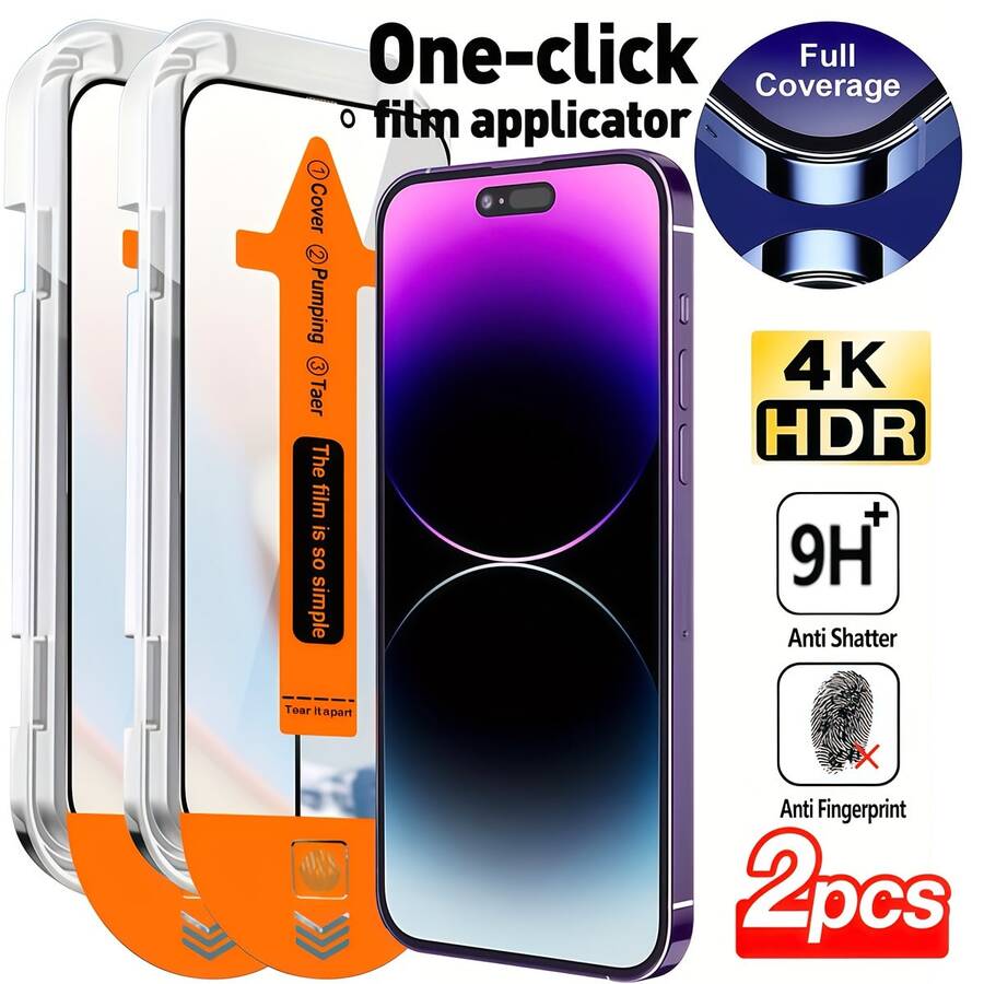 CASECOPS 2Pcs High Definition Transparent Tempered Glass Phone Screen Protector, Includes Installation Kit And Auto-Alignment Tool, Compatible With IPhone17/16/15/14/13/12/11 All Series, Full Coverage, Anti-Drop, Anti-Scratch, 9H Hardness Shatterproof Tempered Glass Film, Suitable For Phone Cases And Accessories, The Top Choice For Gifts - 2Pcs - View 1