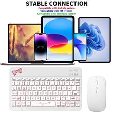 Bluetooth Keyboard With Mouse And Mouse Pad Combo,Portable Wireless Keyboard (150mAh) Mouse Set Compatible With Samsung Tablet Apple And Compatible With Android Compatible With IOS Compatible With Windows,Back-To-School Gift.(White) - White - View 5