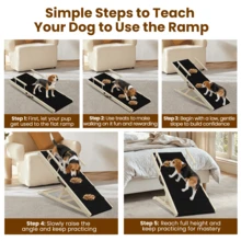 Dog Ramp For Couch, Bed Or Car, Wooden 44" Long Pet Stairs For Small & Large Old Dogs & Cats, Hold Up To 200lb, 5 Adjustable Height From 15.4" To 22.5", Portable Doggie Steps, Excellent Traction - M - View 9