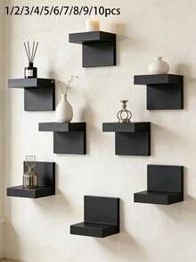 6pcs/2pcs/1pc Deep Black Thickened Wall-Mounted Storage Rack, Modern Floating Display Shelf, Space-Saving Narrow Shelf With Iron Plate Support, Screw Fixed, Suitable For Home And Office - Multicolor - View 1