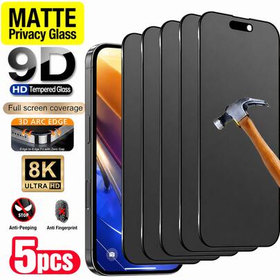 CASECOPS 5 Buah Pelindung Layar Kaca Tempered Matte, Anti-Intip, Perlindungan Privasi, Cakupan Penuh, Anti-Sidik Jari, Anti-Jatuh, Anti-Gores, Tekstur Matte Lembut dengan Sentuhan Halus, Kompatibel dengan iPhone 17 Pro Max/17 Pro/17 Air/17/16 Pro Max/16 Pro/16 Plus/16/15 Pro Max/14 Pro Max/13/12/11/XS Max/XR Series, Cocok untuk Penggunaan Sehari-hari, Kantor dan Rumah, Aksesori Ponsel Berkualitas Tinggi