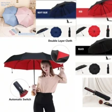 10-Rib Double Layer Large Folding Umbrella, UV Protection, Waterproof, Windproof, Compact Umbrella Suitable For Men And Women - 3-front-facing - View 14