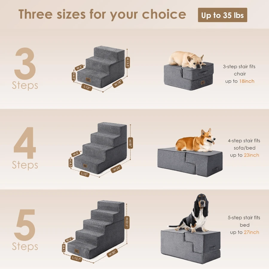 Dog Stairs For Bed 18" H, 4-Step Dog Steps For High Bed, Pet Steps For Small Dogs And Cats, Non-Slip Balanced Pet Ramp Indoor, Grey - Grey - View 1