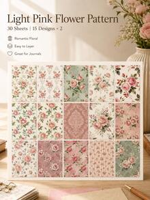 1pc Hot Ins Style Scrapbook Background Paper, 30 Sheets(15 Styles, 2 Sheets Per Style), Vintage Floral Texture Decorative Craft Paper, Journal Cover DIY Handmade Supplies. - Western Floral Pattern - View 3