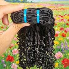 BINF Pixie Curly Human Hair Bundles 14-24 Inch Brazilian Remy Human Hair Weave Double Weft For Women Human Hair Extensions Daily Use Party Easy Change Hairstyle - Natural Black - View 8