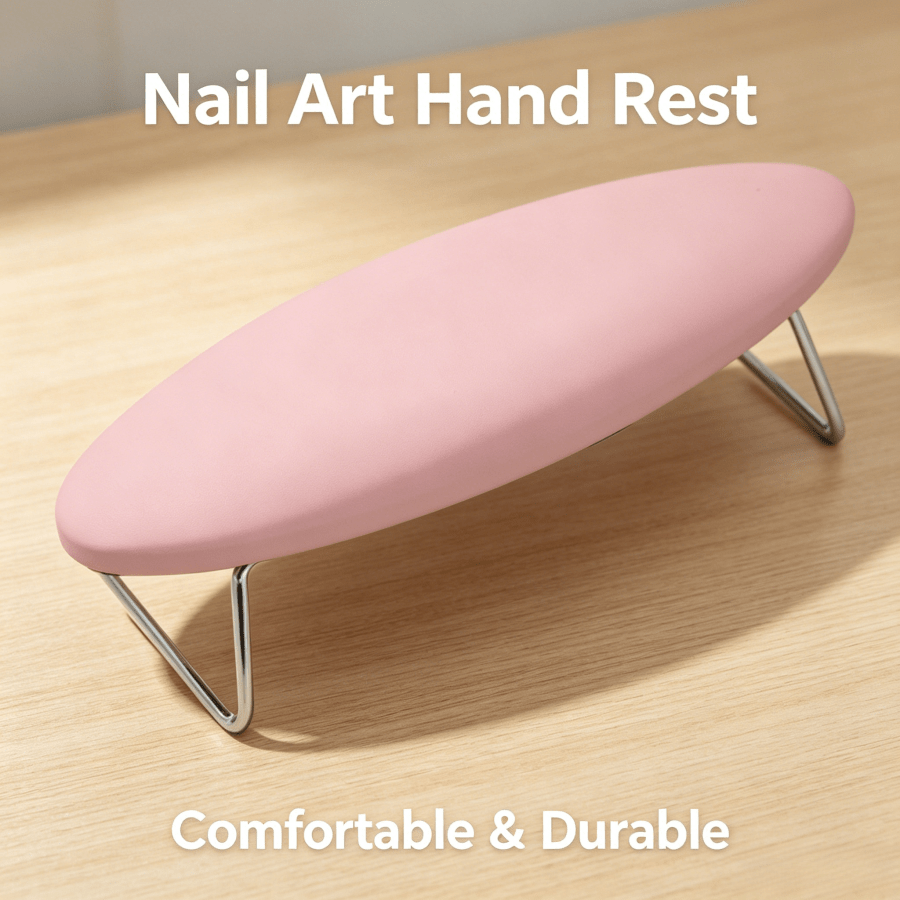 UHmini Oval White Nail Arm Rest, Waterproof Smooth PU Manicure Hand Pillow With Polished Stainless Steel Wire Stand, Compact Ergonomic Mini Hand Support Cushion, Portable Nail Hand Holder For Home DIY Manicure, Small Nail Salon Gel Acrylic Nail Art