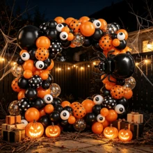 109Pcs Black Orange Polka Dot Halloween Balloon Arch Garland Kit With Large Spider Foil Balloons For Holiday Party Photo Backdrop Decor - Multicolor - View 3