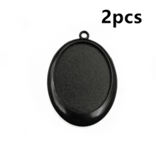 2pcs 30x40mm Inner Size Black Alloy Metal Oval Pendant Cabochons Blank Base Setting Bezel Tray DIY Jewelry Making Accessories - Black - View 9