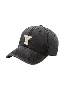 1pc Fashion Black 26 Letter Patch Minimalist Duck Bill Cap, Curved Brim Dad Hat, Outdoor Adjustable All-Season Face-Slimming Versatile Baseball Cap - Black - View 30