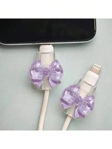 2pcs Cute Pink Bow Cable Protectors, Suitable For Lightning And Type-C Charging Cables - Multicolor - View 13