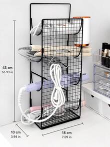 1/2pc No-Drill Wall-Mounted Hair Tool Organizer, 4-Compartment Large Capacity Hair Care Storage Box With Extra Hooks, Space-Saving Bathroom Accessory, Suitable For Hair Dryer, Curling Iron, Flat Iron And Styling Tools, Cosmetics Storage, Room Decor - Multicolor - View 4