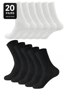 20 Pares de Meias Grossas Masculinas Preto & Branco para Inverno, Moda, Casual, Confortável, Adequado para Esportes ao Ar Livre, Corrida, Fitness, Meias de Compressão para Joelho, Casual de Negócios Férias, Meias Cano Alto Preto & Branco, Natal, Ação de Graças, Presentes de Ano Novo, Opção 1/5/10/20 Pares - Multicolorido - Visão 6