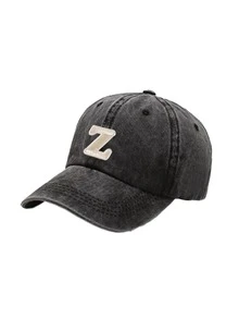 1pc Fashion Black 26 Letter Patch Minimalist Duck Bill Cap, Curved Brim Dad Hat, Outdoor Adjustable All-Season Face-Slimming Versatile Baseball Cap - Black - View 15