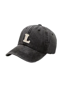 1pc Fashion Black 26 Letter Patch Minimalist Duck Bill Cap, Curved Brim Dad Hat, Outdoor Adjustable All-Season Face-Slimming Versatile Baseball Cap - Black - View 27