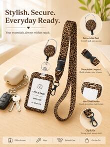 1pc Cute Printed Hard Card Holder With Lanyard & Retractable Badge Reel, Multiple Patterns ID Badge Cover, Back-To-School & Office Essential Staff Name Tag Organizer - Multiple Styles - View 9