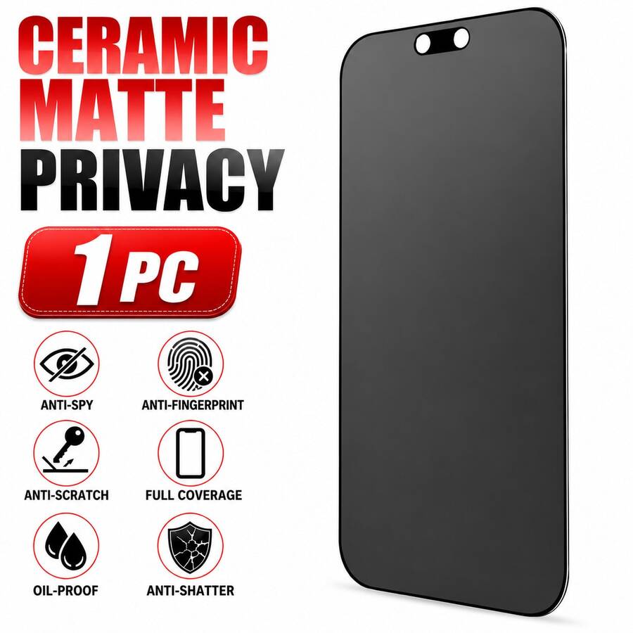 CASECOPS 1pc Ceramic Matte Privacy Screen Protector, Full Coverage, Anti-Scratch, Anti-Fingerprint, Smooth Touch, Bubble-Free, Easy Installation, Suitable For Phone Cases, Compatible With IPhone 18 Pro Max/18 Pro/17 Pro Max/17 Pro/17 Air/17/16 Pro Max/16 Pro/16 Plus/16/15 Pro Max/15 Pro/15 Plus/15/14/13/12/11/Xs/Xr Models. Matte Ceramic Soft Film, Perfect Gift Choice - 1 Pack - View 1