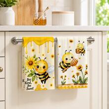 2pcs Bee & Honey Pattern Kitchen Towels, Sunflower & Honeycomb Print Hand Towels, Dish Cloths, Suitable For Kitchen, Dining Room And Spring/Summer Home Decor 4/6/8pcs Multi-Pack - Multicolor - View 3