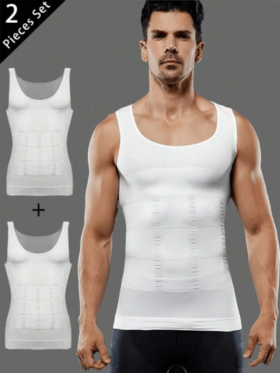 2pcs Men's Seamless Breathable Tummy Control Compression Tank Top, Sleeveless Undershirt Suitable For Multiple Occasions
