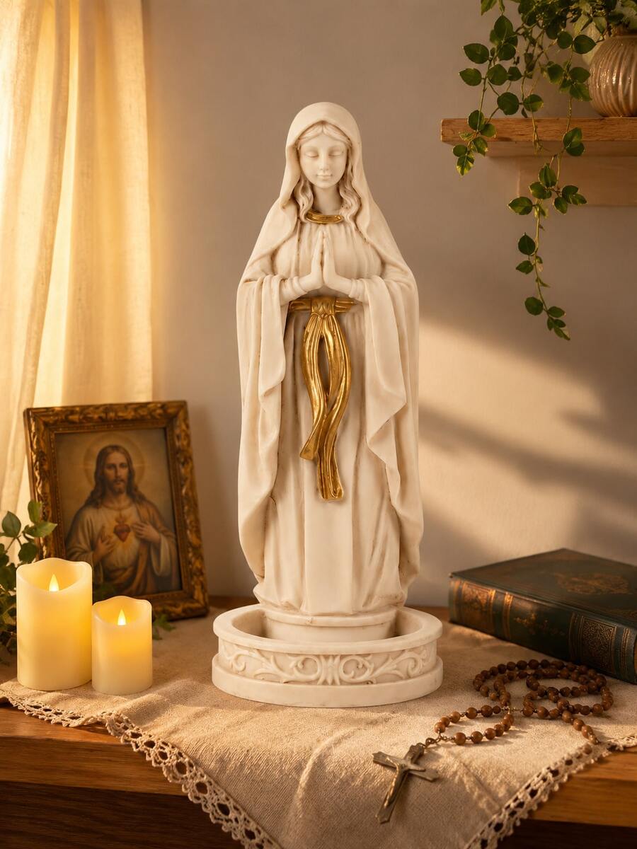 Virgin Mary Prayer Statue Single Piece Resin Sculpture Classic Robe Detail Decorative Base Catholic Home Decor Suitable For Prayer Room Bookshelf Entryway Church Religious Gift - New - View 1