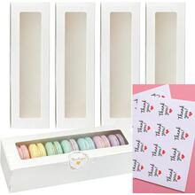 10/20/40pcs Clear Window Macaron Packaging Boxes With Labels, 8x3x2 Inches, Fits 6-8 Macarons, Suitable For Cookies, Candies, Truffle Chocolates, Cake Pops, Wedding Gifts, Birthday Gifts - White - View 2
