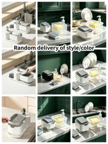 Drainage Storage Cleaning Set With Soap Dispenser, Brush Holder And Towel Rack, Suitable For Kitchen Accessories, Kitchen, Bathroom, Home Decor, Room Decor, Christmas, Halloween, House, Halloween Decor - Multiple Styles - View 10