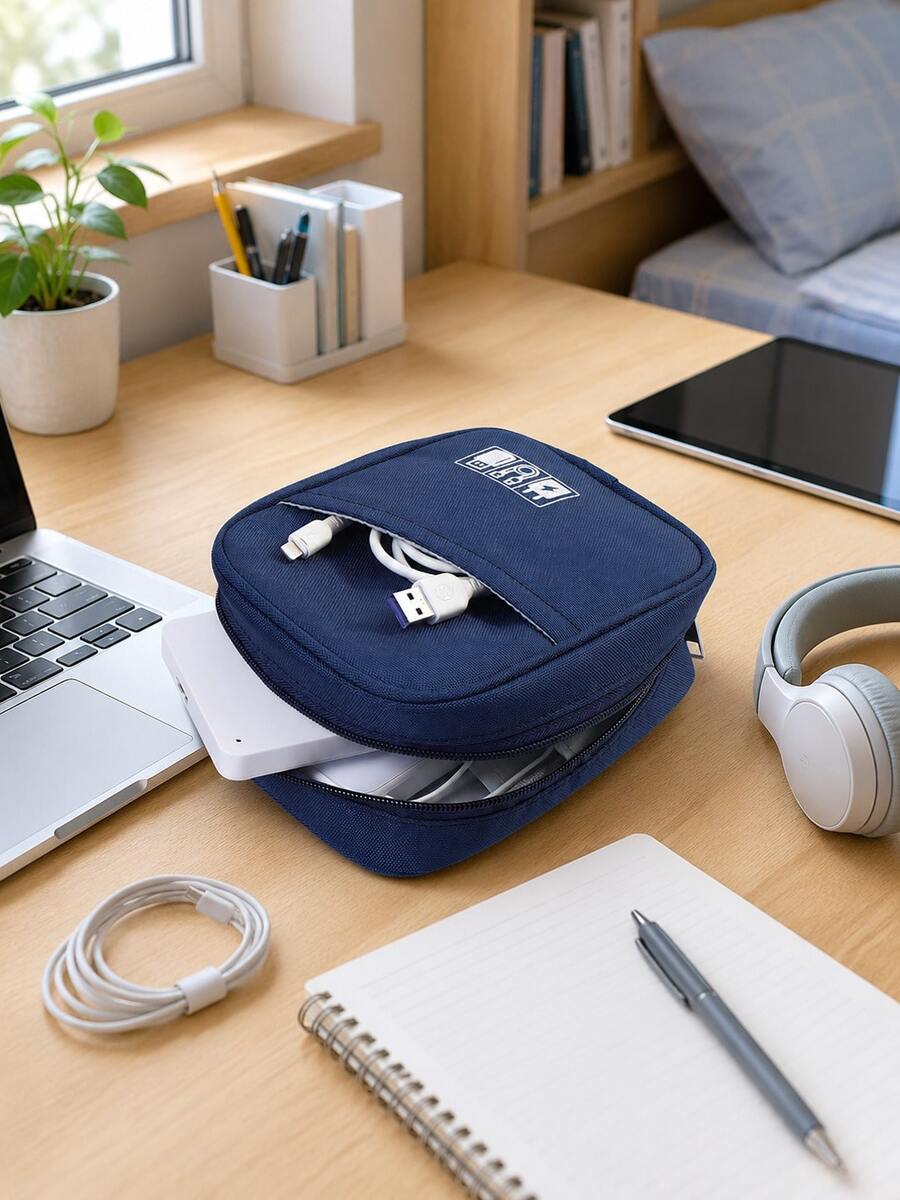 1pc Portable Travel Digital Storage Bag, Electronic Accessories Organizer Pouch, Suitable For Data Cables, Chargers, Power Banks, Earphones, Business Office, School, University, Travel Desk Accessories,Back To School - Multicolor - View 1