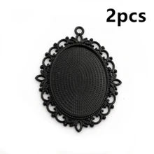 2pcs 30x40mm Inner Size Black Alloy Metal Oval Pendant Cabochons Blank Base Setting Bezel Tray DIY Jewelry Making Accessories - Black - View 16