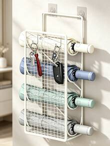 1/2pc No-Drill Wall-Mounted Hair Tool Organizer, 4-Compartment Large Capacity Hair Care Storage Box With Extra Hooks, Space-Saving Bathroom Accessory, Suitable For Hair Dryer, Curling Iron, Flat Iron And Styling Tools, Cosmetics Storage, Room Decor - Multicolor - View 2
