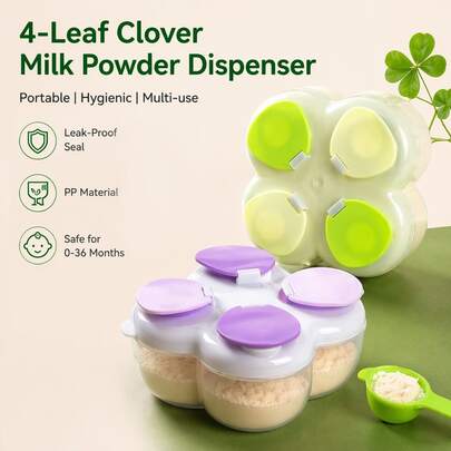 1 pieza Dispensador de leche en polvo de 4 compartimentos, Caja portátil de leche en polvo con trébol, Contenedor de leche en polvo para uso al aire libre, Divisor de leche en polvo para recién nacidos, Adecuado para viajes diarios